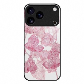 Hoesje iPhone 17 Pro Max Roze Gehard Glas Met Bloemenmotief Bescherming Hoesje