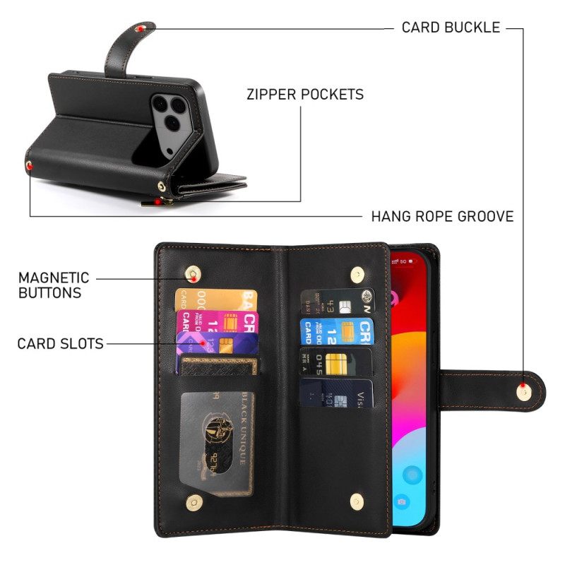 Leren Hoesje Voor iPhone 17 Pro Max Portemonnee Met Ritsvak