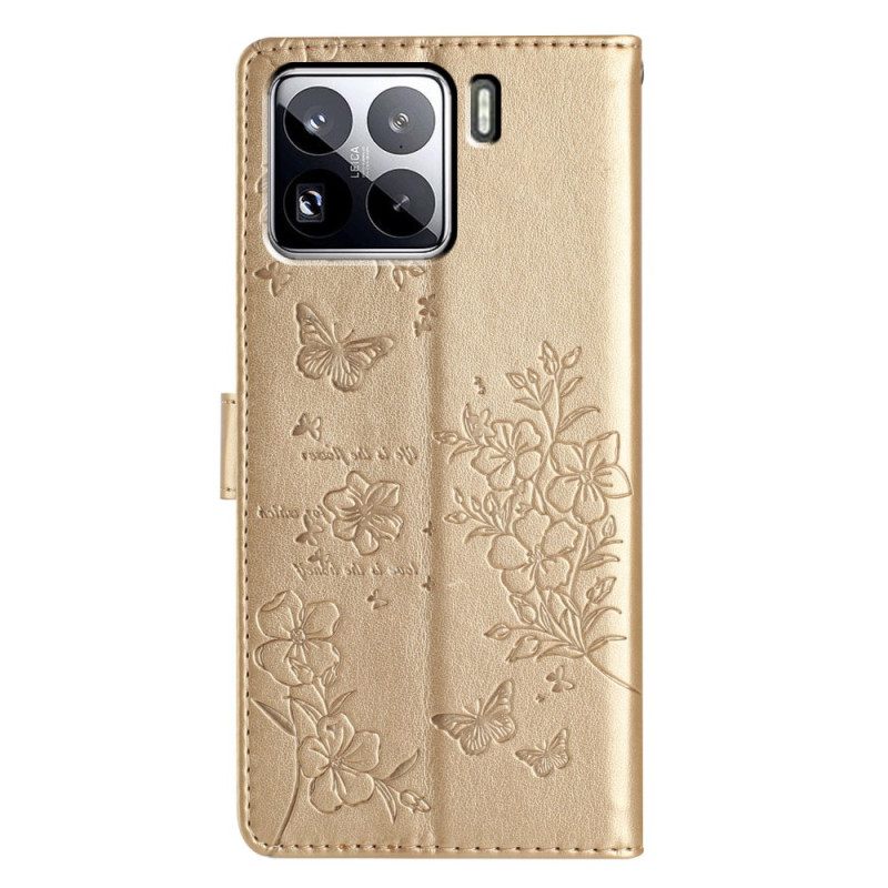 Flip Case Leren Xiaomi 15 Pro Bloemen En Vlinders
