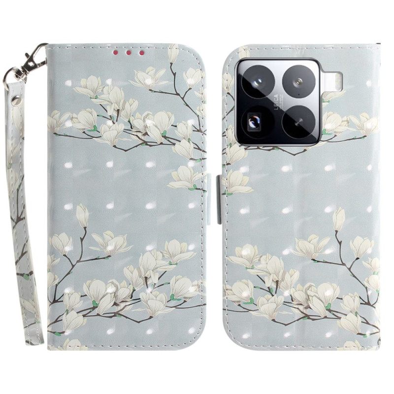 Folio-hoesje Xiaomi 15 Pro Telefoonhoesje Magnolia-bandje