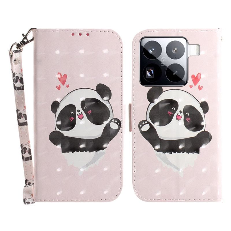 Folio-hoesje Xiaomi 15 Pro Telefoonhoesje Panda Love-bandje
