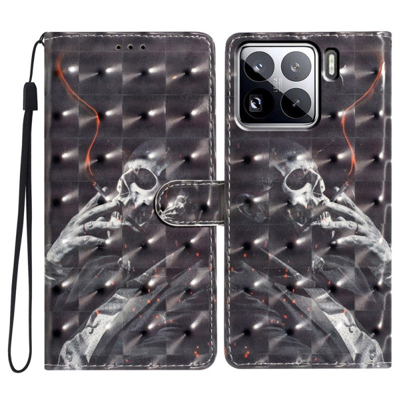 Leren Hoesje Voor Xiaomi 15 Pro 3d Rokend Skelet