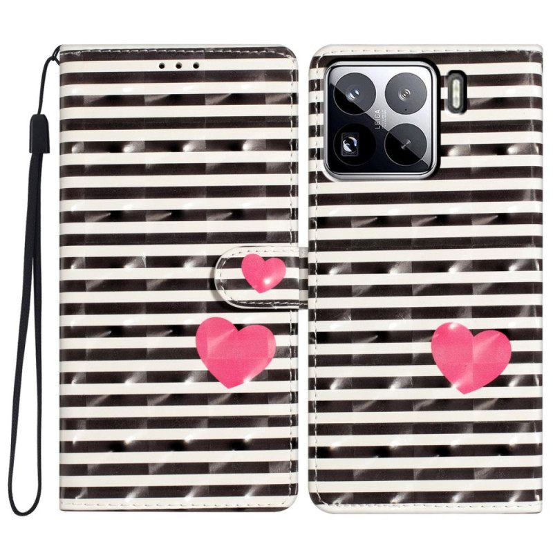 Leren Hoesje Voor Xiaomi 15 Pro 3d Strepen En Harten