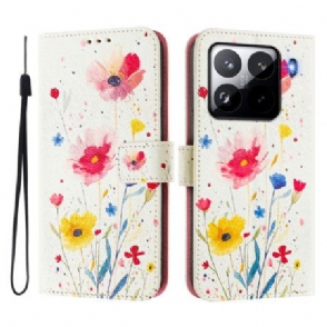 Leren Hoesje Voor Xiaomi 15 Pro Bloemenpatroon