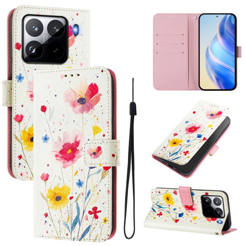 Leren Hoesje Voor Xiaomi 15 Pro Bloemenpatroon