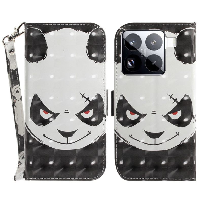 Leren Hoesje Voor Xiaomi 15 Pro Boze Panda-bandje