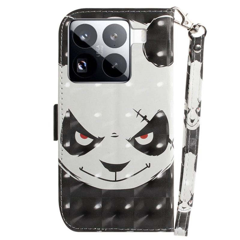 Leren Hoesje Voor Xiaomi 15 Pro Boze Panda-bandje