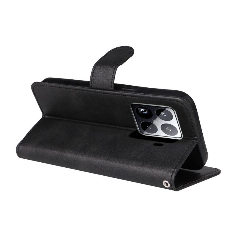 Leren Hoesje Xiaomi 15 Pro Effen Leerlook Met Bandje Bescherming Hoesje