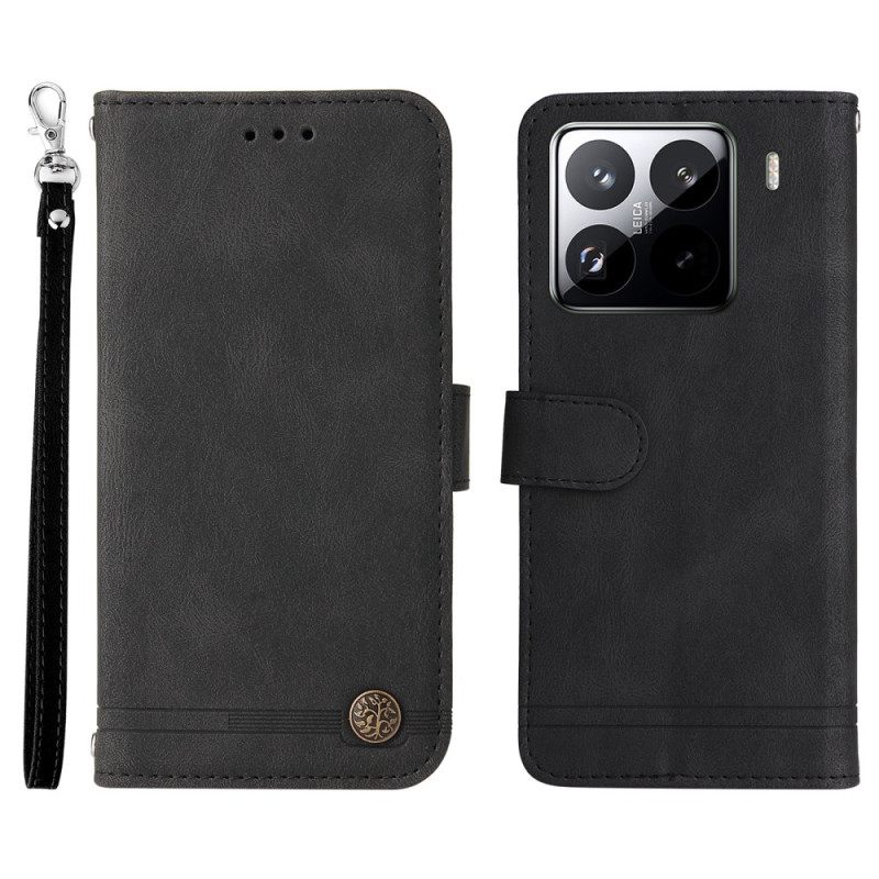 Leren Hoesje Xiaomi 15 Pro Klinknagel En Bandje Bescherming Hoesje