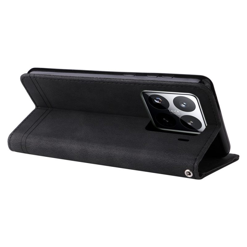 Leren Hoesje Xiaomi 15 Pro Klinknagel En Bandje Bescherming Hoesje