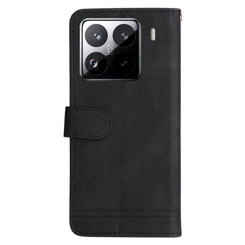 Leren Hoesje Xiaomi 15 Pro Klinknagel En Bandje Bescherming Hoesje