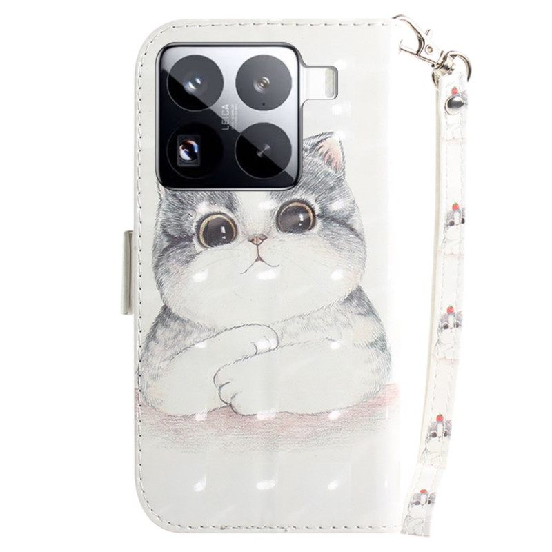 Leren Hoesje Xiaomi 15 Pro Schattig Kattenbandje Bescherming Hoesje