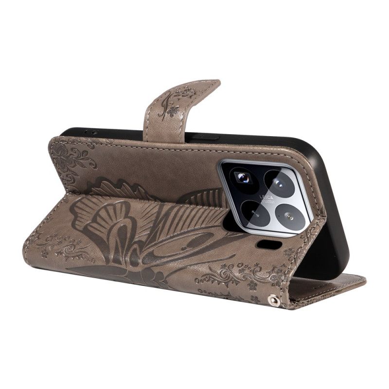 Leren Hoesje Xiaomi 15 Pro Vlinderdesign Bescherming Hoesje