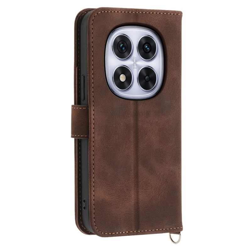 Flip Case Leren Poco X7 5g Kantpatroon Met Bandje En Schouderband