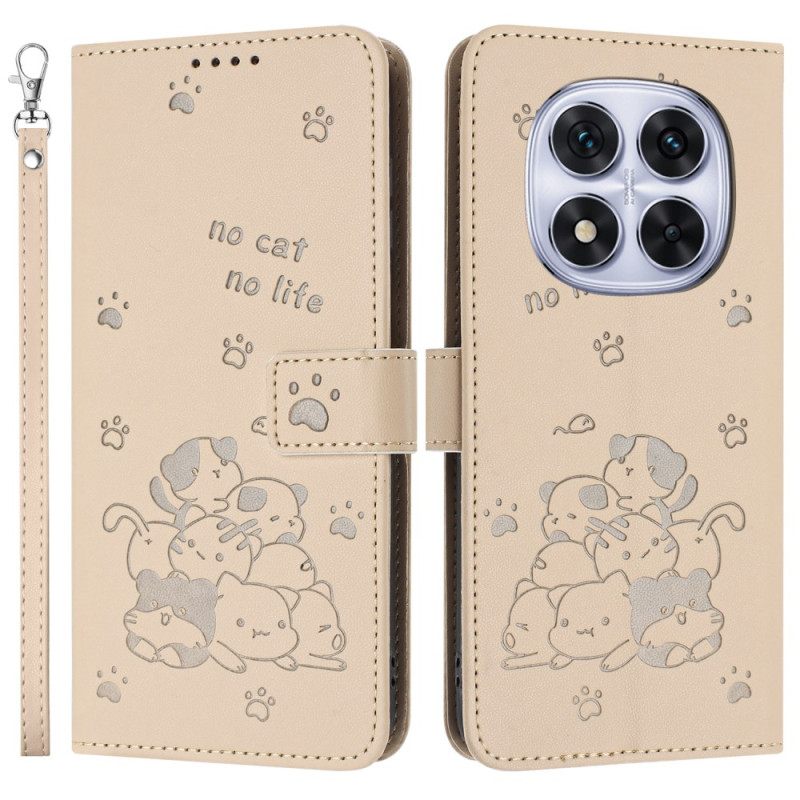 Flip Case Leren Poco X7 5g Kattenmotief Met Koord
