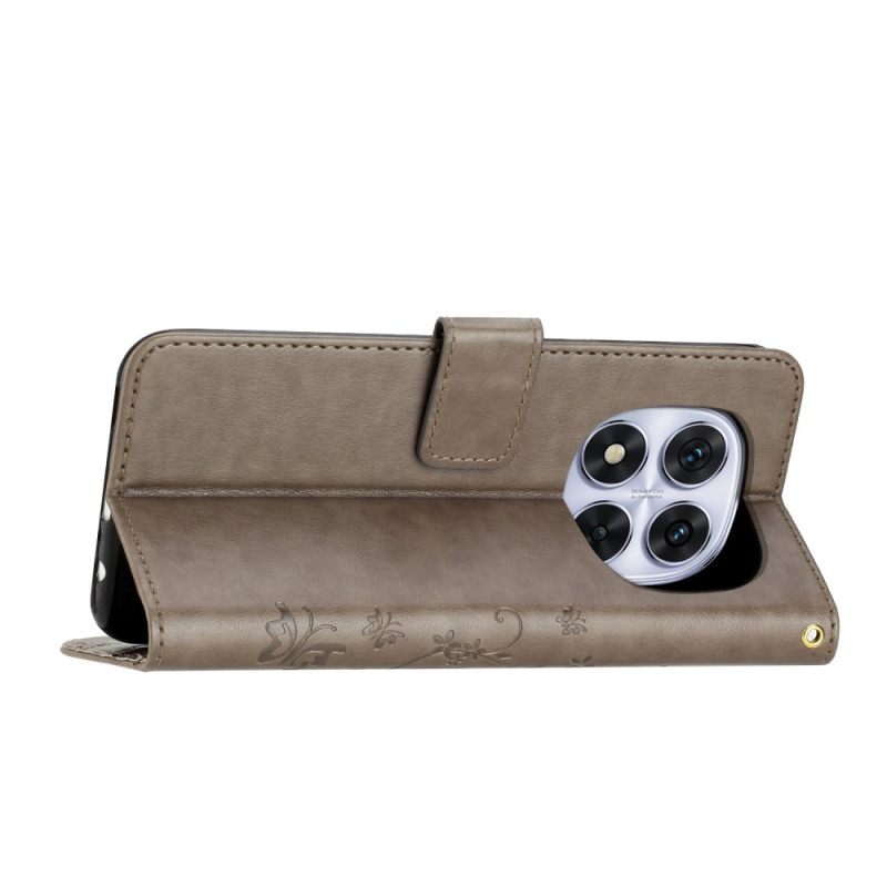 Leren Hoesje Voor Poco X7 5g Bedrukte Vlinders En Bloemen