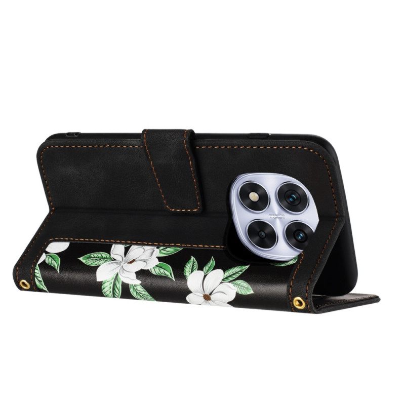 Leren Hoesje Voor Poco X7 5g Bloemenprint Met Bandje