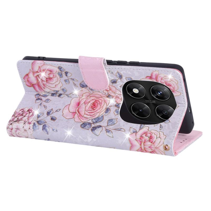 Leren Hoesje Voor Poco X7 5g Rfid-blokkerend Bloemendesign