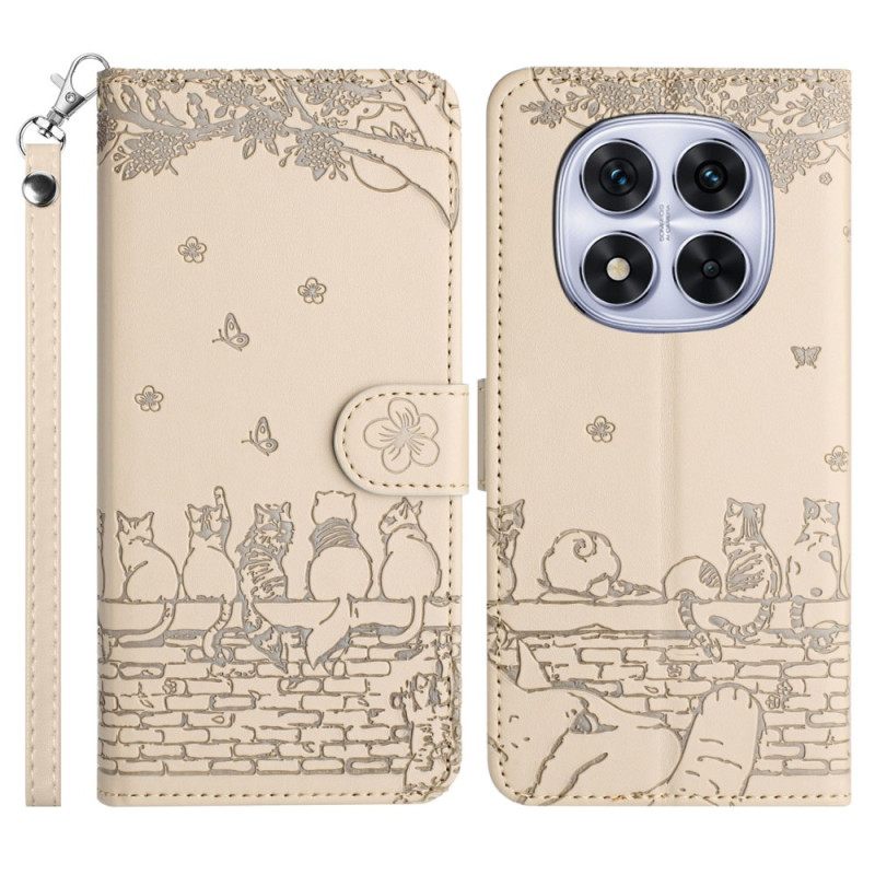 Leren Hoesje Voor Poco X7 5g Sleutelkoord Met Kattenpatroon