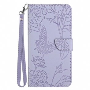 Leren Hoesje voor Motorola Edge 40 Pro Vlinder Met Lanyard