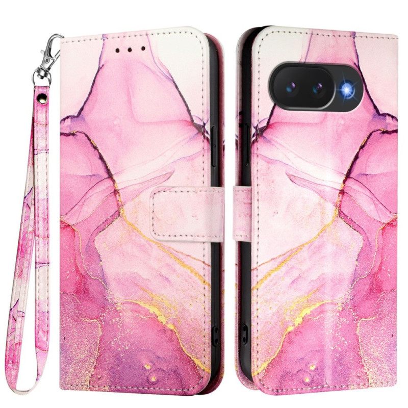 Flip Case Leren Google Pixel 10a Marmerpatroon Met Bandje