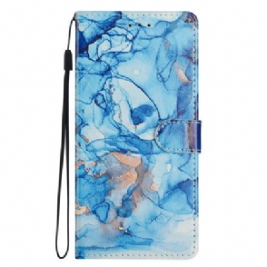 Leren Hoesje Google Pixel 10a Blauw Marmer Bescherming Hoesje