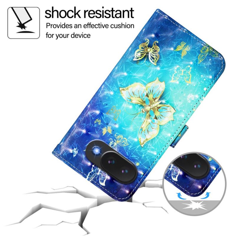 Leren Hoesje Google Pixel 10a Gouden Vlinders