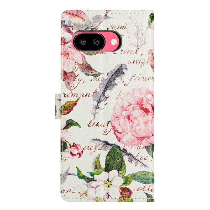 Leren Hoesje Google Pixel 10a Groene Bladeren En Bloemen Bescherming Hoesje