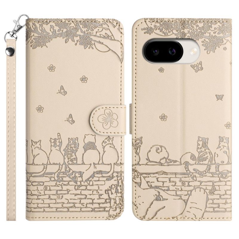 Leren Hoesje Google Pixel 10a Kattenpatroon Bescherming Hoesje