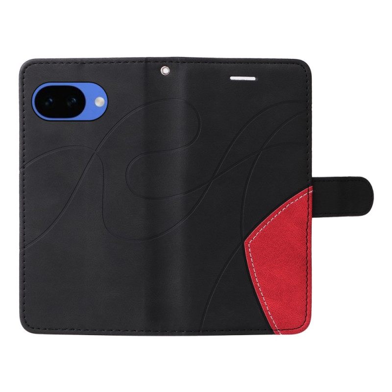 Leren Hoesje Google Pixel 10a Tweekleurig Golvend Design Bescherming Hoesje