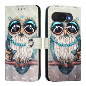 Leren Hoesje Voor Google Pixel 10a Grijze Uil