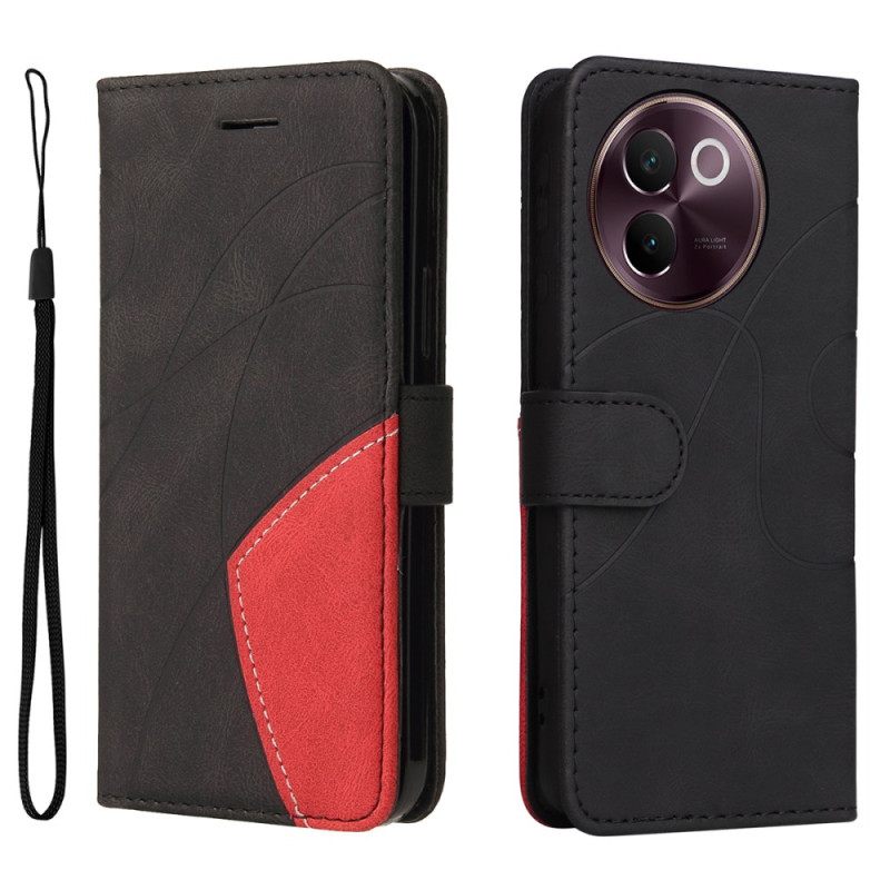 Flip Case Leren Vivo V40 Lite 5g Tweekleurig Rimpelpatroon