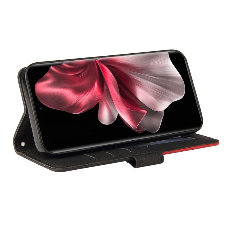 Flip Case Leren Vivo V40 Lite 5g Tweekleurig Rimpelpatroon