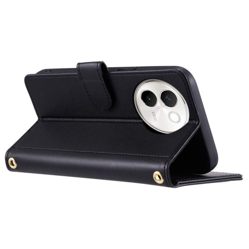 Leren Hoesje Vivo V40 Lite 5g Gewatteerd Met Bandje En Schouderband Bescherming Hoesje