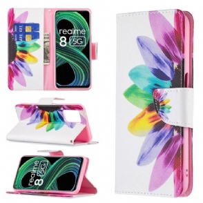 Leren Hoesje voor Realme 8 5G Gekleurde Bloemblaadjes