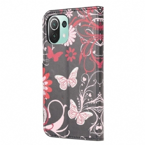 Folio-hoesje voor Xiaomi Mi 11 Lite 5G NE / Mi 11 Lite / Mi 11 Lite 5G Anti-fall Vlinders En Bloemen