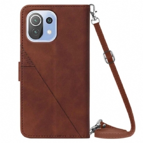 Folio-hoesje voor Xiaomi Mi 11 Lite 5G NE / Mi 11 Lite / Mi 11 Lite 5G Geometrisch Ontwerp Met Leereffect Met Riem
