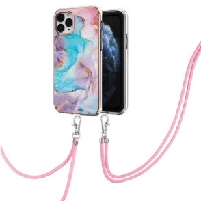 Hoesje voor iPhone 11 Pro Max Anti-fall Met Koord Blauw Gekleurd Marmer