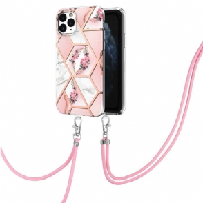 Hoesje voor iPhone 11 Pro Max Met Koord Marmer En Bloemenkroon