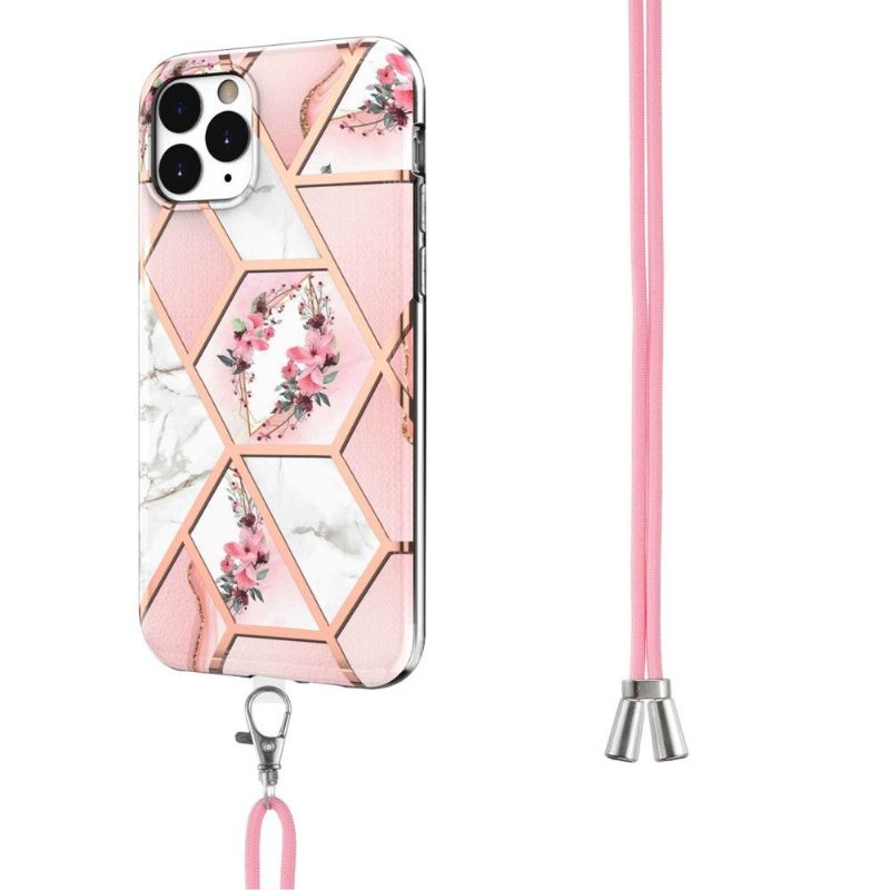 Hoesje voor iPhone 11 Pro Max Met Koord Marmer En Bloemenkroon