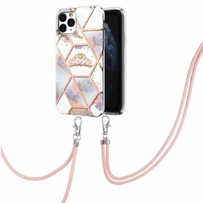 Hoesje voor iPhone 11 Pro Max Met Koord Marmer En Kroon