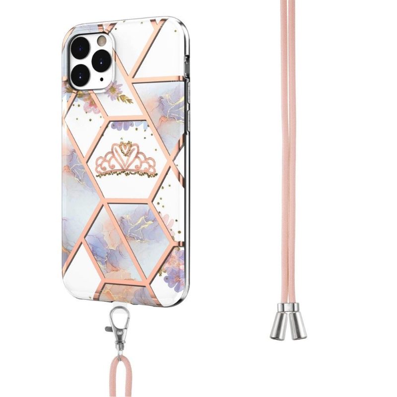 Hoesje voor iPhone 11 Pro Max Met Koord Marmer En Kroon