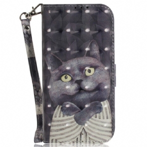 Folio-hoesje voor Moto G73 5G Met Ketting String Grafische Kat