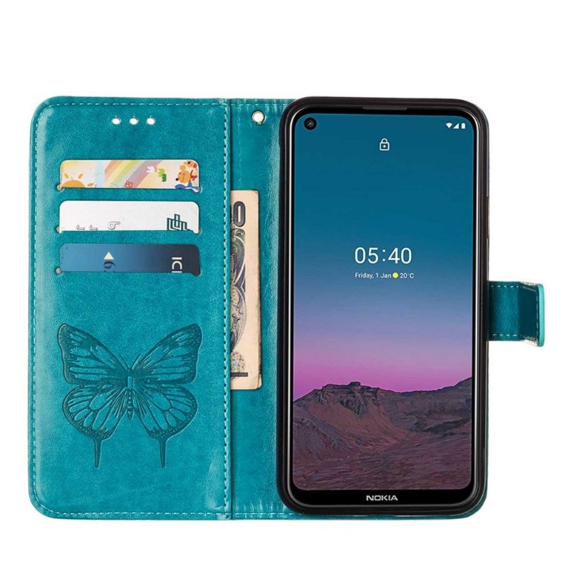 Leren Hoesje voor Nokia 3.4 / Nokia 5.4 Vlinder Bloem Kaarthouder