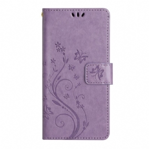 Leren Hoesje voor Samsung Galaxy A54 5G Met Ketting Bloemen En Vlinders Met Riem