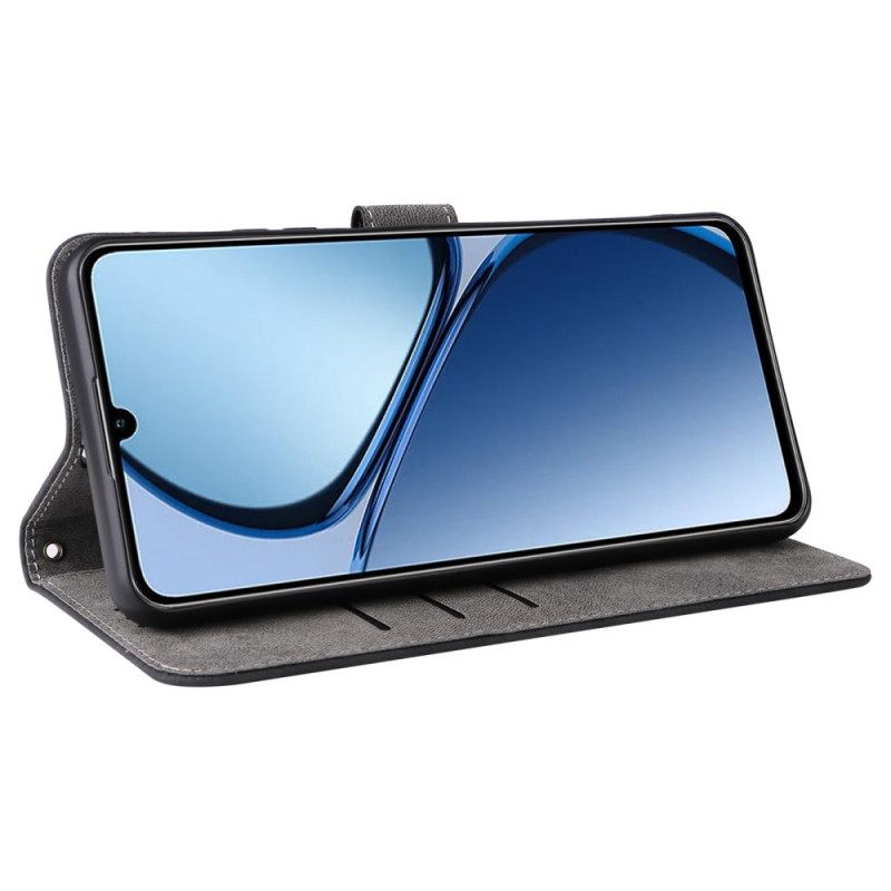 Flip Case Leren Realme C63 Rfid-bescherming Suède-effect Met Bandje