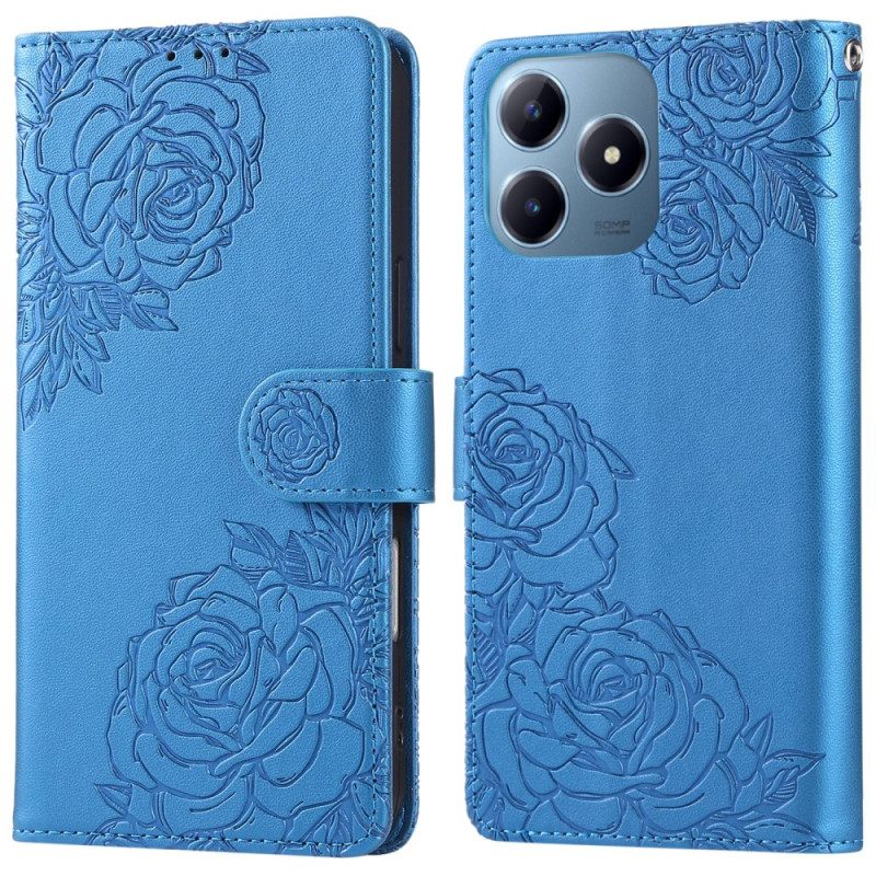 Leren Hoesje Realme C63 Bloemenkant Bescherming Hoesje