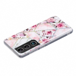 Hoesje voor Samsung Galaxy S22 Plus 5G Siliconenmarmer En Bloemen