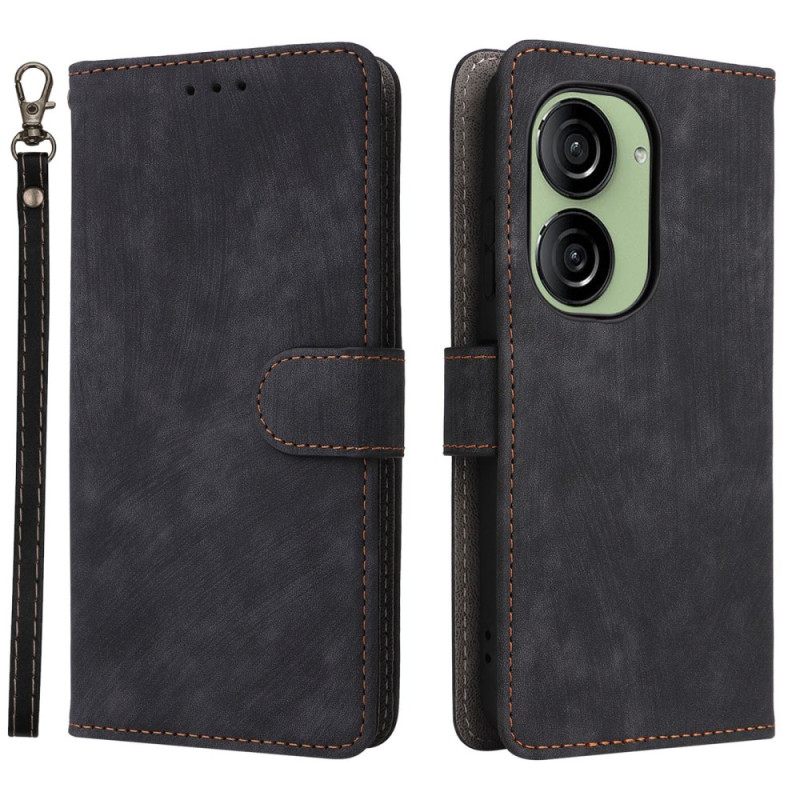 Leren Hoesje Asus Zenfone 10 Rfid Suède-effect Bescherming Hoesje