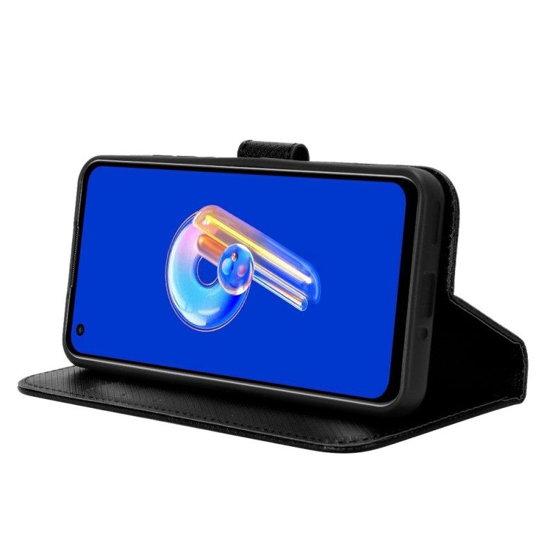 Leren Hoesje Asus Zenfone 10 Sleutelkoord Met Diamantstructuur Bescherming Hoesje